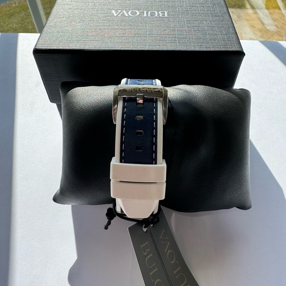 Bulova Marine Star Men's Quartz Chronograph Blue Leather 43mm Watch 96B287 - Picture 2 of 6